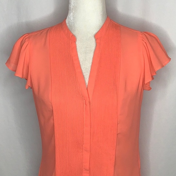 H&M Orange Button Down Blouse With Pintuck Detail Size 6 - Picture 3 of 16